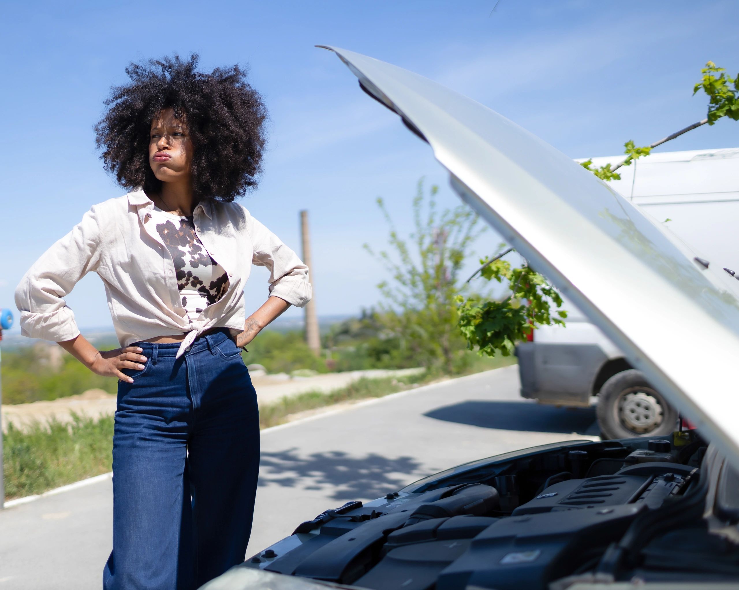 Driver dealing with a vehicle breakdown